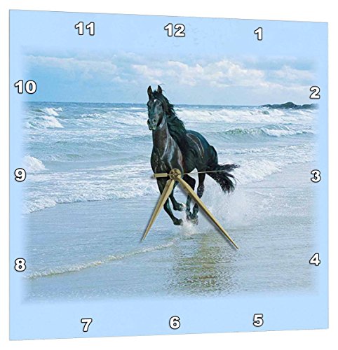 壁掛け時計 インテリア 海外モデル 3dRose Black Horse Racing on Ocean Beach - Wall Clock, 15 by 1