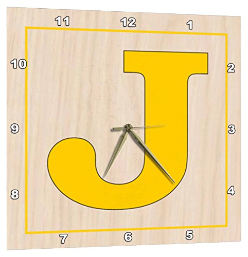 壁掛け時計 インテリア 海外モデル 3dRose Print of Large Retro Yellow J on Wood Block - Wall Cloc