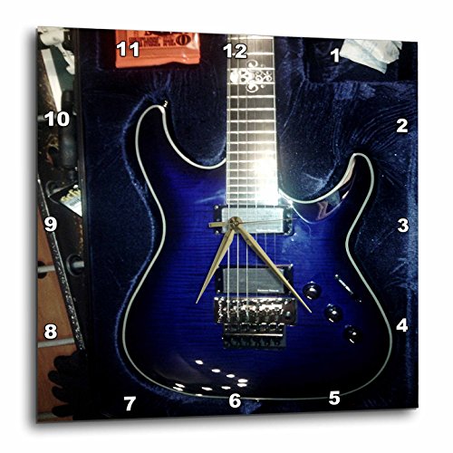 壁掛け時計 インテリア 海外モデル 3dRose Print of Blue Electric Guitar with Chrome Skull - Wall