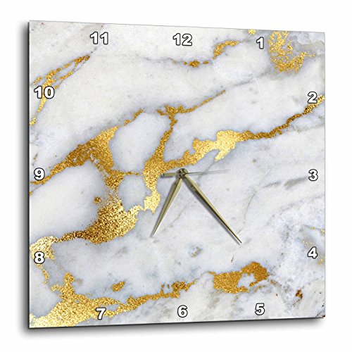 壁掛け時計 インテリア 海外モデル 3dRose Image of Luxury Grey Gold Gem Stone Marble Glitter Meta