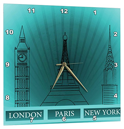 壁掛け時計 インテリア 海外モデル 3dRose London, Paris, and New York Historical Structures in Tu