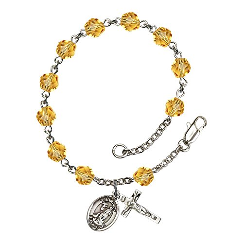 Bonyak Jewelry ブレスレット ジュエリー St. Roch Silver Plate Rosary Bracelet 6mm November Yellow Fi