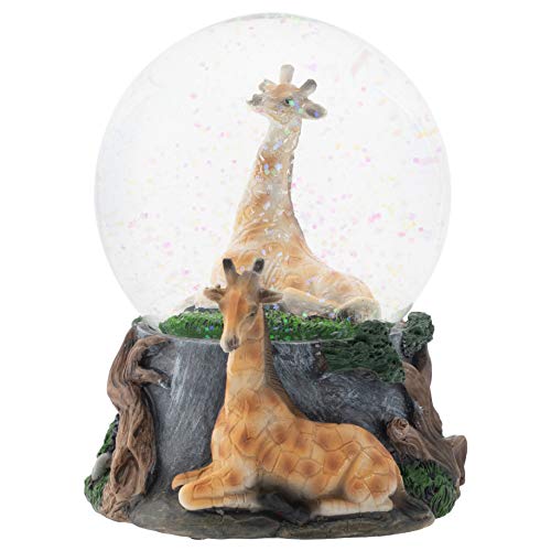 スノーグローブ 雪 置物 Elanze Designs Giraffe Friend Couple 100MM Sturdy Wind Up Musical Glitter Wat