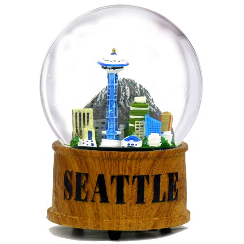 スノーグローブ 雪 置物 Seattle Snow Globe Musical Glass Dome with Skyline and Space Needle in Seattl