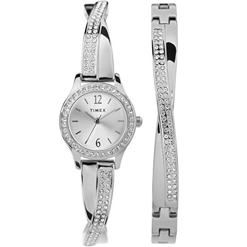 腕時計 タイメックス レディース Timex Women's Dress Crystal 23mm Watch & Bracelet Gift Set ? Si