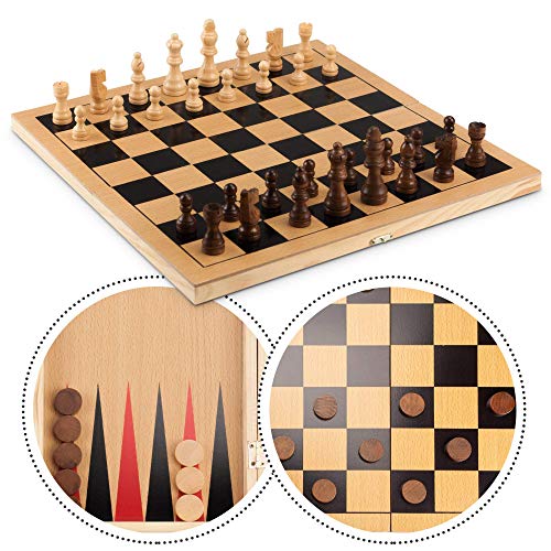 ボードゲーム 英語 アメリカ STERLING Games 3 in 1 Chess Checkers Backgammon Game Combo Set with 15