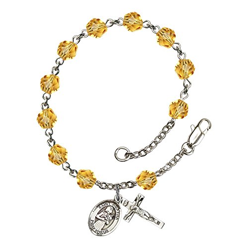 Bonyak Jewelry ブレスレット ジュエリー St. Agatha Silver Plate Rosary Bracelet 6mm November Yellow