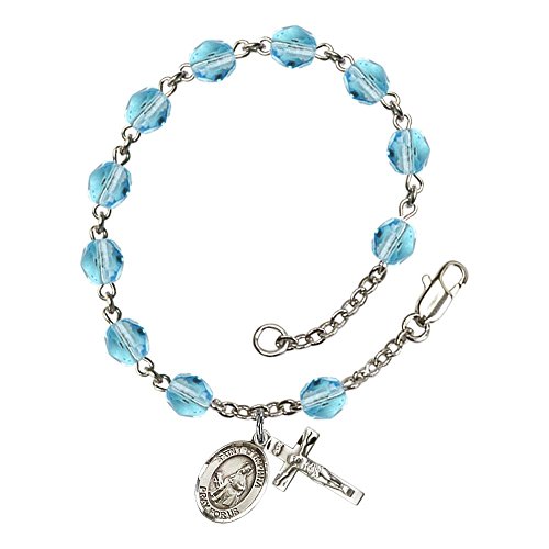 Bonyak Jewelry ブレスレット ジュエリー St. Dymphna Silver Plate Rosary Bracelet 6mm March Light Blu
