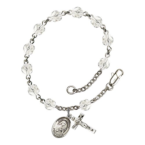 Bonyak Jewelry ブレスレット ジュエリー St. Theresa Silver Plate Rosary Bracelet 6mm April Crystal F