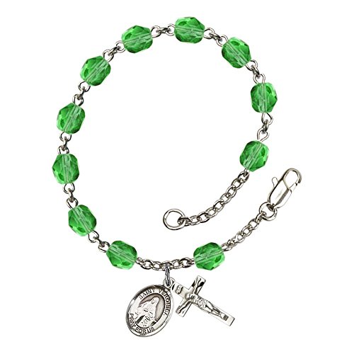 Bonyak Jewelry ブレスレット ジュエリー St. Veronica Silver Plate Rosary Bracelet 6mm August Green F