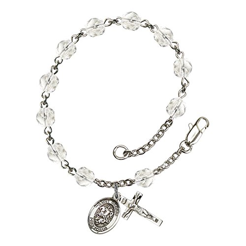 Bonyak Jewelry ブレスレット ジュエリー St. George Silver Plate Rosary Bracelet 6mm April Crystal Fi