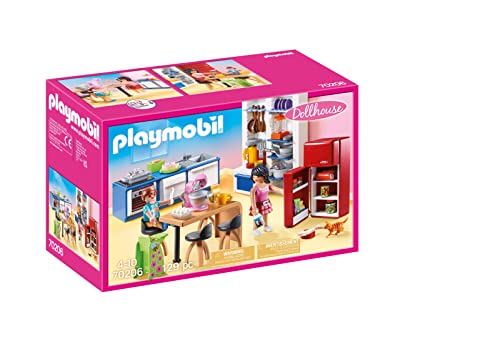 プレイモービル PlayMOBIL ドールハウス 70206 ファミリーキッチン 129ピース 女性、男の子、子猫の