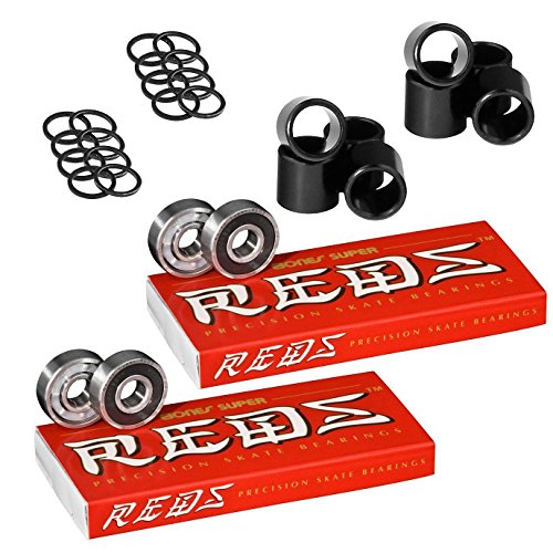 ベアリング スケボー スケートボード Bones Super Reds Skateboard Bearings, 2 x 8 Packs w/Spacers