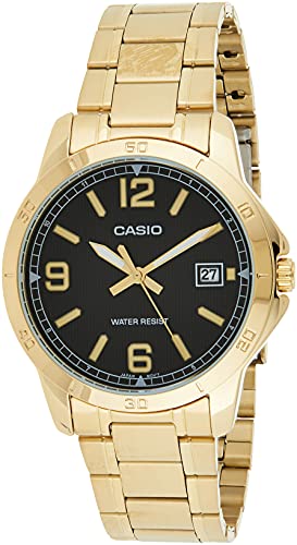 腕時計 カシオ メンズ Casio MTP-V004G-1B Men's Dress Gold Tone Stainless Steel Black Dial Analog Date