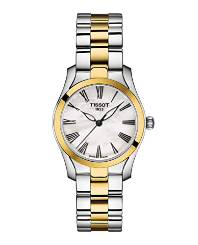 腕時計 ティソ レディース Tissot womens T-Wave Stainless Steel Dress Watch Grey Yellow Gold T1122102