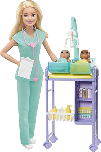 バービー バービー人形 Barbie Careers Doll & Playset, Baby Doctor Theme with Blonde Fashion Doll, 2 B