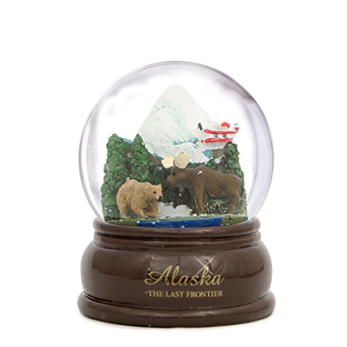 スノーグローブ 雪 置物 Alaska Snow Globe (3.5 Inches Tall) with Bear, Moose and Plane on Snow Capped