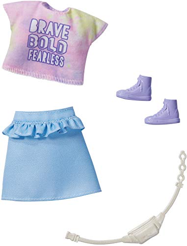 バービー バービー人形 着せ替え Barbie Fashion Pack with Tie-Dye Graphic T-Shirt, Blue Ruffle Ski