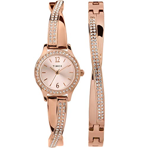 腕時計 タイメックス レディース Timex Women's Dress Crystal 23mm Watch & Bracelet Gift Set ? Ro