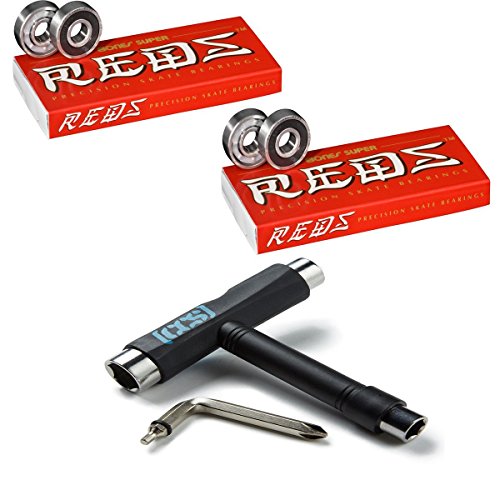 ベアリング スケボー スケートボード Bones Super Reds Bearings with CCS Skateboard Tool (2 Pack