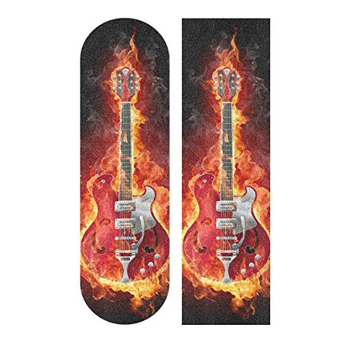 デッキテープ グリップテープ スケボー YYZZH Guitar in Fire Flame Musical Instrument Skateboard