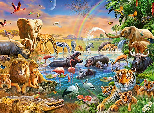 ジグソーパズル 海外製 100ピース XXL サバンナジャングルの泉 サイズ約50x36センチ ペット・動物 R