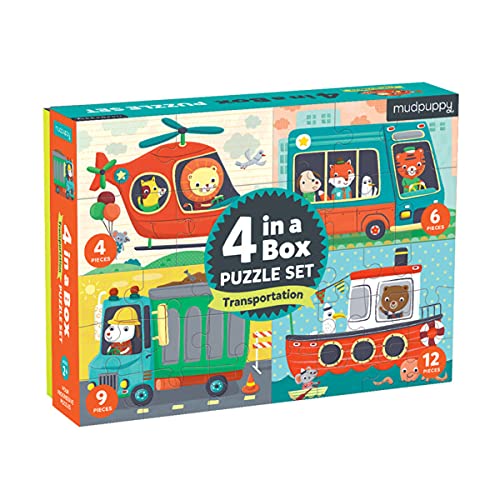 ジグソーパズル 海外製 アメリカ Mudpuppy Transportation 4-in-A-Box Puzzle Set, 12