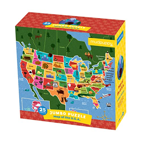 ジグソーパズル 海外製 アメリカ Mudpuppy Map Of USA - Jumbo 25 Piece Jigsaw Floor Puzzle Featurin