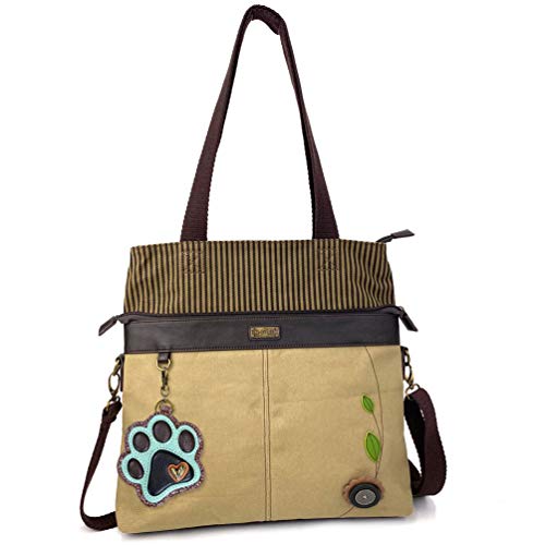 chala バッグ パッチ Chala Canvas Convertibile Should Tote or Crossbody Bag withPaw Print Keyfob - Oliv