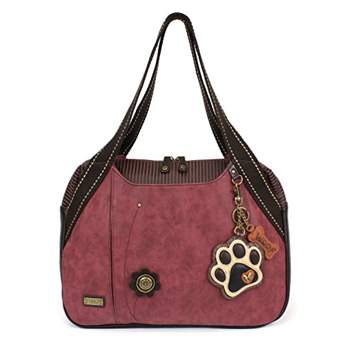chala バッグ パッチ Chala Large Bowling Tote Bag with coin purse Burgundy (Ivory Paw Print Burgundy)