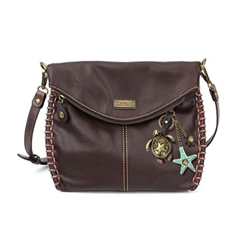 chala バッグ パッチ Chala Charming Crossbody Bag with Zipper Flap Top and Metal Chain - Dark Brown - Tur