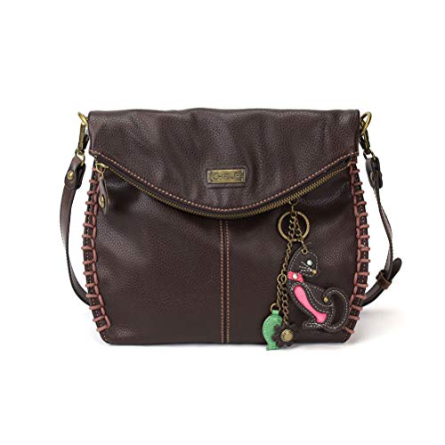 chala バッグ パッチ CHALA Charming Crossbody Bag with Zipper Flap Top and Metal Chain - Dark Brown (s828