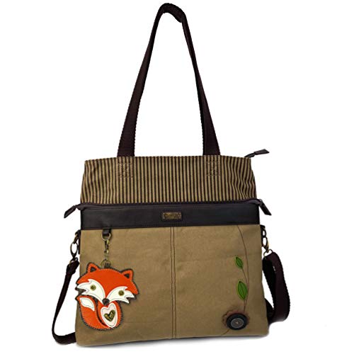 chala バッグ パッチ Chala Canvas Convertible Stripe Work Tote with Purse Charm (OLive_ Fox)