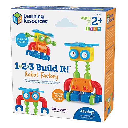 知育玩具 パズル ブロック Learning Resources 1-2-3 Build It! Robot Factory, Fine Motor Toy, Robot Bu