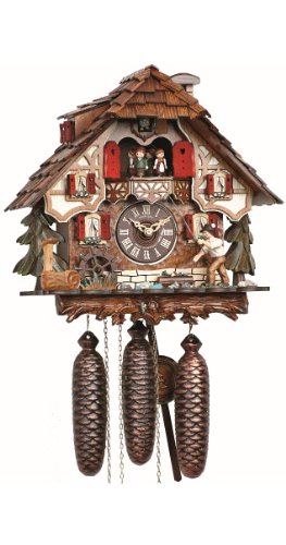 カッコー時計 インテリア 壁掛け時計 ISDD Cuckoo Clock Black Forest house with moving fisherman