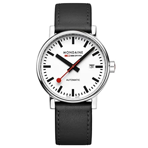 腕時計 モンディーン 北欧 Mondaine Official Swiss Railways Automatic Watch EVO2 White/Black Leathe