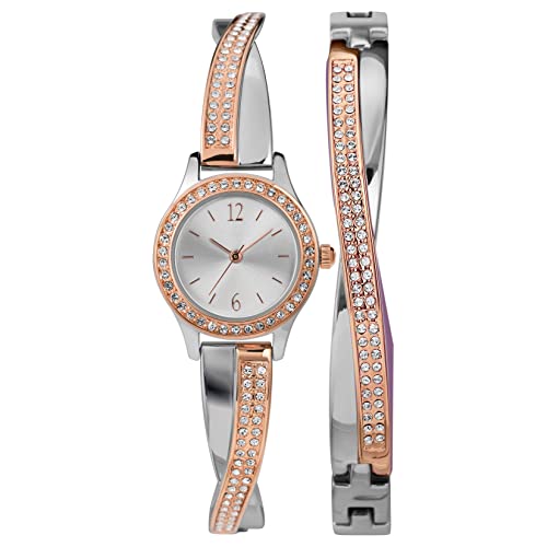 腕時計 タイメックス レディース Timex Women's Dress Crystal 23mm Watch & Bracelet Gift Set ? Ro