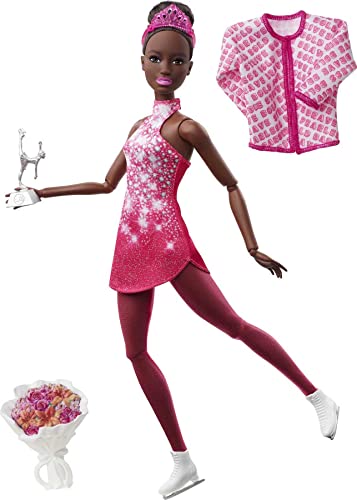 バービー バービー人形 Barbie Winter Sports Ice Skater Brunette Doll (12 Inches) with Pink Dress, Jac