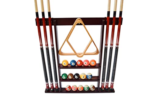海外輸入品 ビリヤード 6 Pool Cue - Billiard Stick Wall Rack Mahogany Finish Billiards Pool Cue Rack