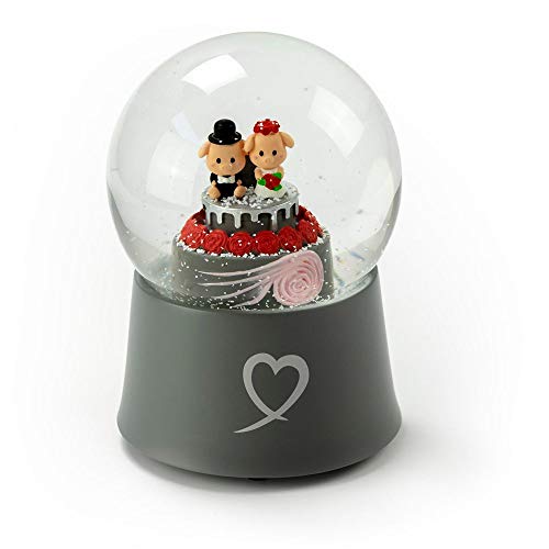 スノーグローブ 雪 置物 Adorable Little Piggys Wedding Couple On Cake 18 Note Musical Snow Globe - Ma