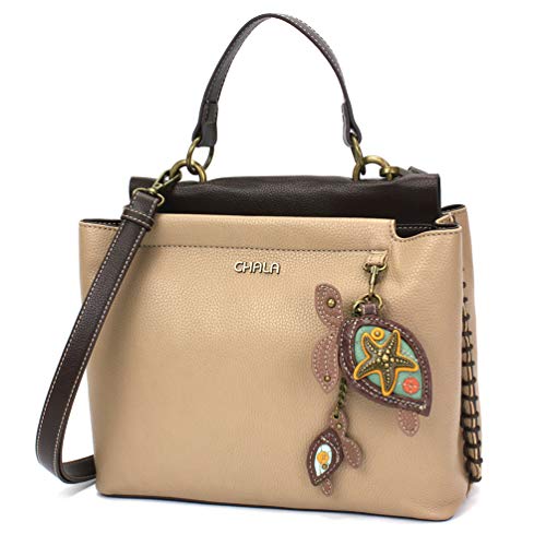 chala バッグ パッチ CHALA Charming Satchel with Adjustable Strap - Two Turtles - Taupe